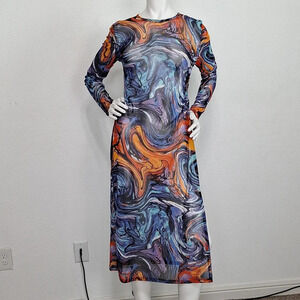 NYC Blue Coachella NEW Festival Lost In The Summer High Slit Sheer Maxi Dress M